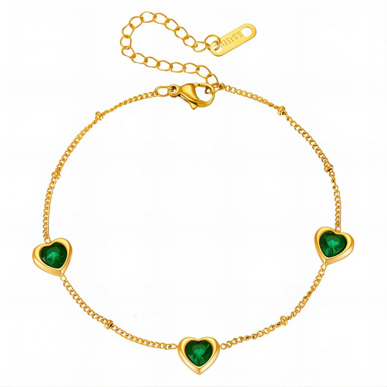 Close-up of 18K gold plated hearts bracelet with cubic zirconia
