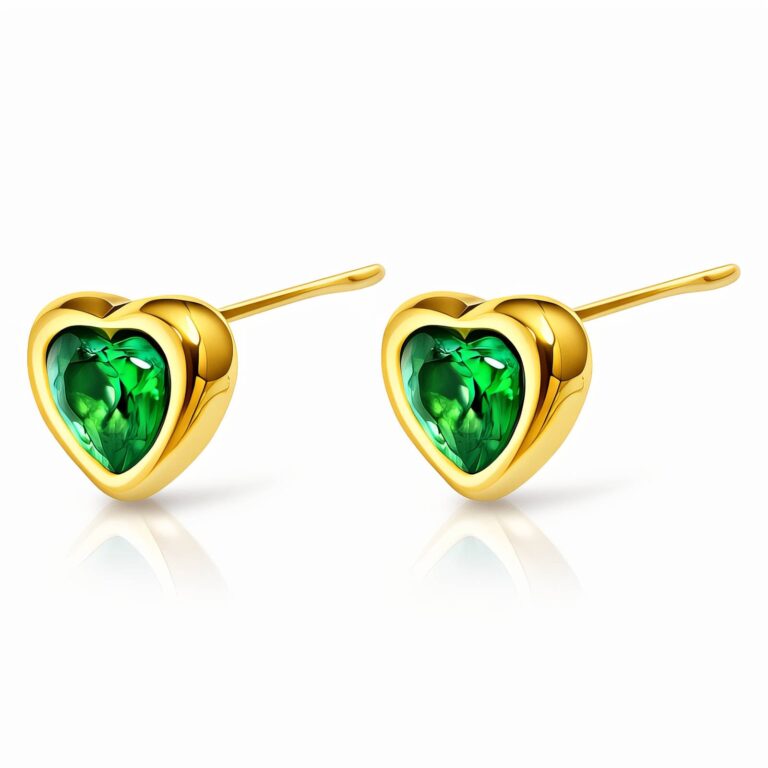 Close-up of 18K gold plated heart stud earrings with cubic zirconia