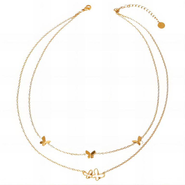 18K gold plated butterfly necklace on white background