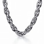 Close-up of stainless steel necklace with lobster claw closure