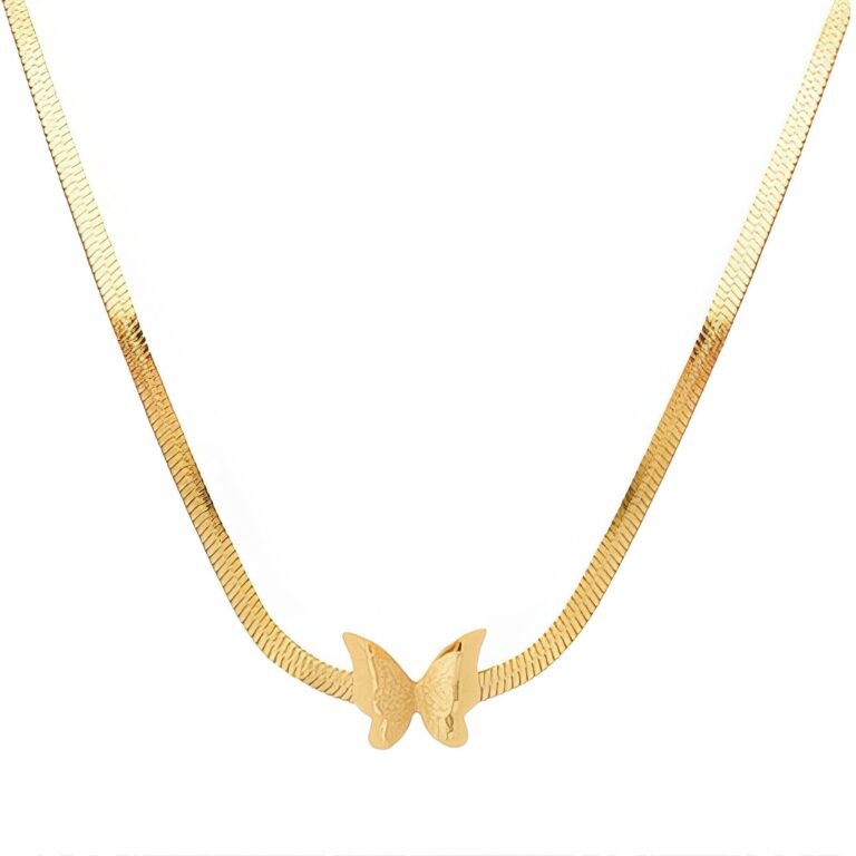 18K gold plated butterfly necklace on chain close-up