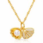 18K gold plated seashell necklace with cubic zirconia pendant
