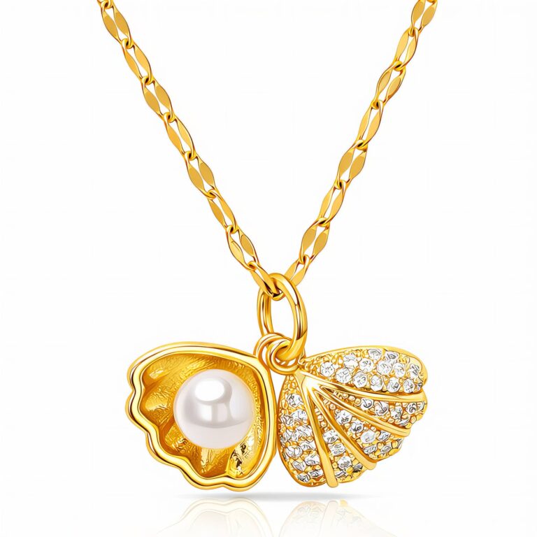 18K gold plated seashell necklace with cubic zirconia pendant