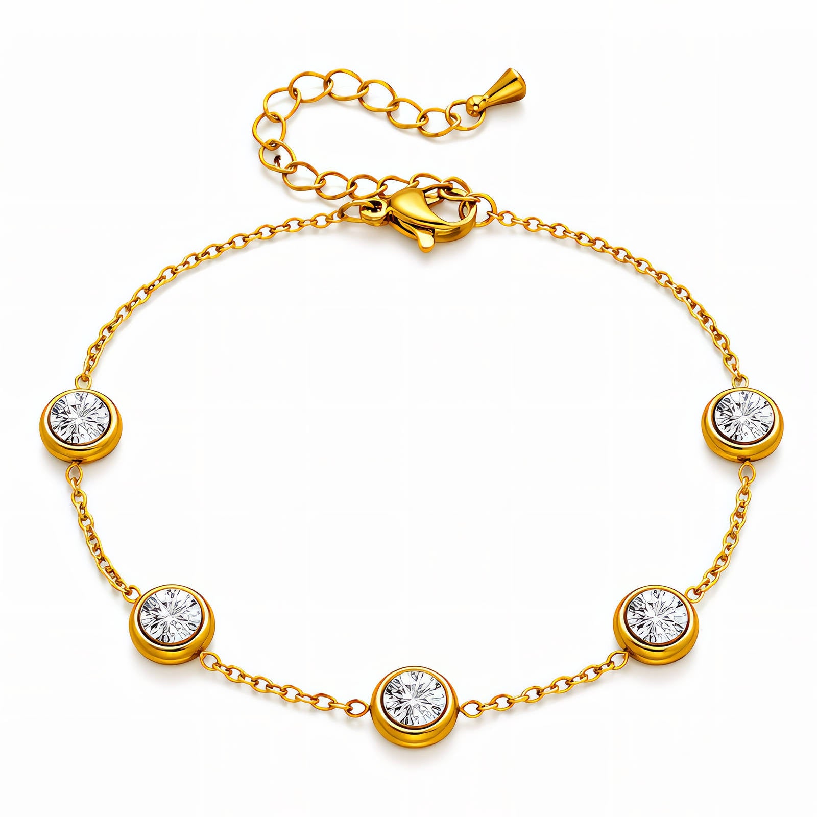 90377-0_new_124714 18K gold plated stainless steel bracelet with cubic zirconia close-up