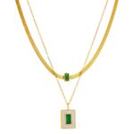 18K gold plated stainless steel necklace with nacre pendant front view