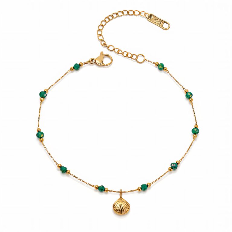 18K gold plated seashell beaded bracelet on white background