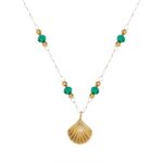 Close-up of 18K gold plated seashell necklace with lobster claw clasp