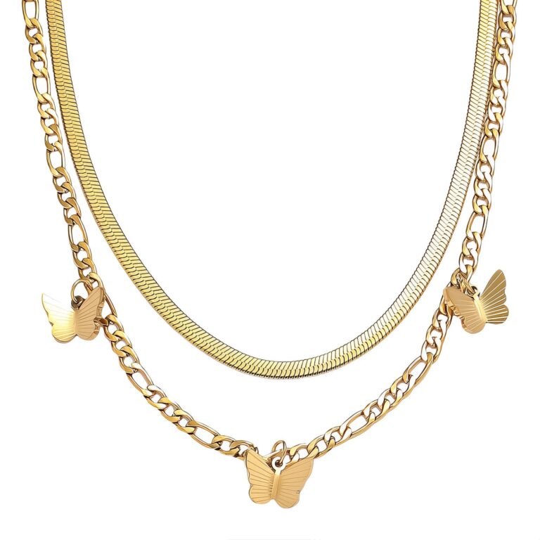 18K gold plated butterfly necklace on white background
