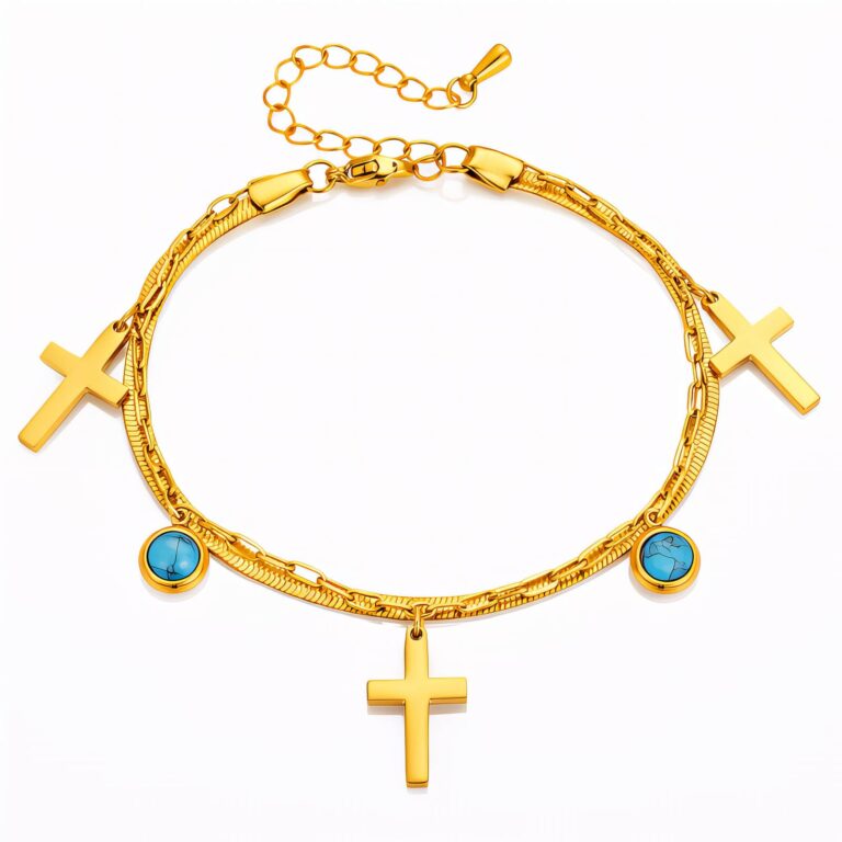 18K gold plated crosses bracelet with rhinestones on stainless steel