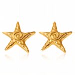Close-up of 18K gold plated stainless steel starfish stud earrings