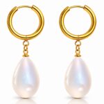 18K gold plated stainless steel pearl earrings front view