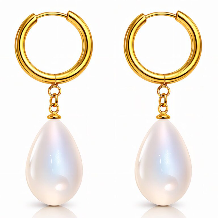 18K gold plated stainless steel pearl earrings front view