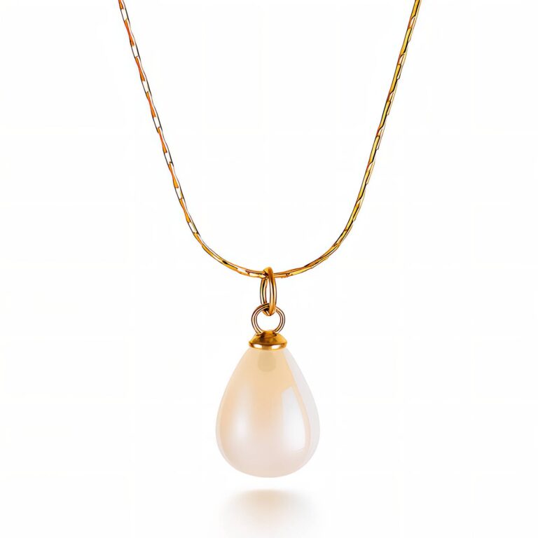 18K gold plated necklace with pearl imitation pendant on white background