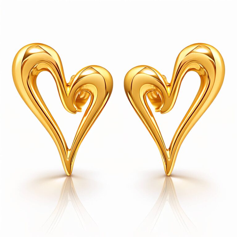 Close-up of 18K gold plated stainless steel heart-shaped stud earrings