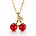 18K gold plated cherry pendant necklace on a white background