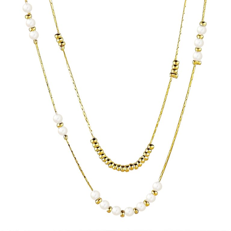 18K gold plated stainless steel pearl imitation necklace with lobster claw closure