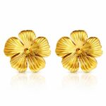 Close-up of 18K gold plated stainless steel flower stud earrings