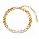 18K gold plated stainless steel bracelet with cubic zirconia close-up