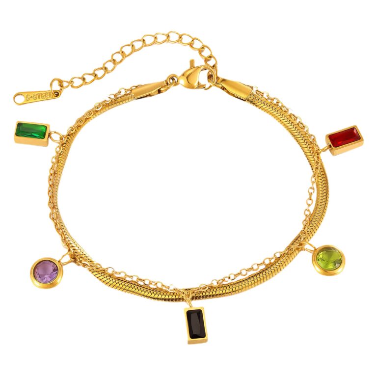Close-up of 18K gold plated stainless steel bracelet with cubic zirconia