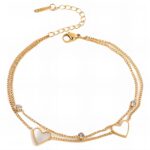 18K gold plated stainless steel hearts anklet with cubic zirconia