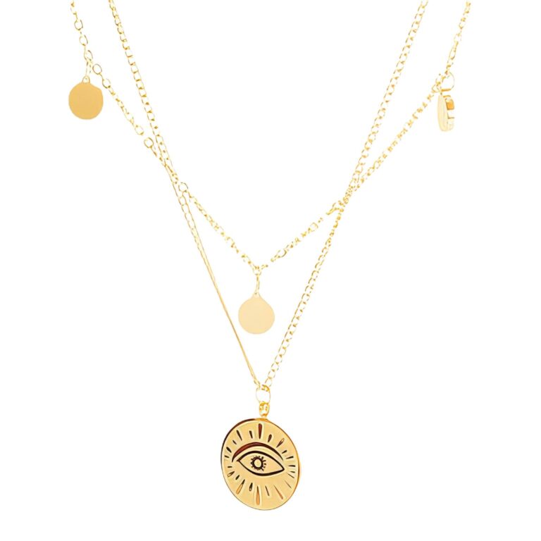 18K gold plated evil eye necklace pendant close-up