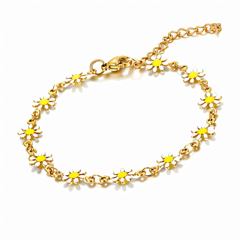 Flower Meadow 18K gold plated stainless steel bracelet with enamel floral design