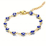 18K gold plated evil eye stainless steel bracelet with enamel detail