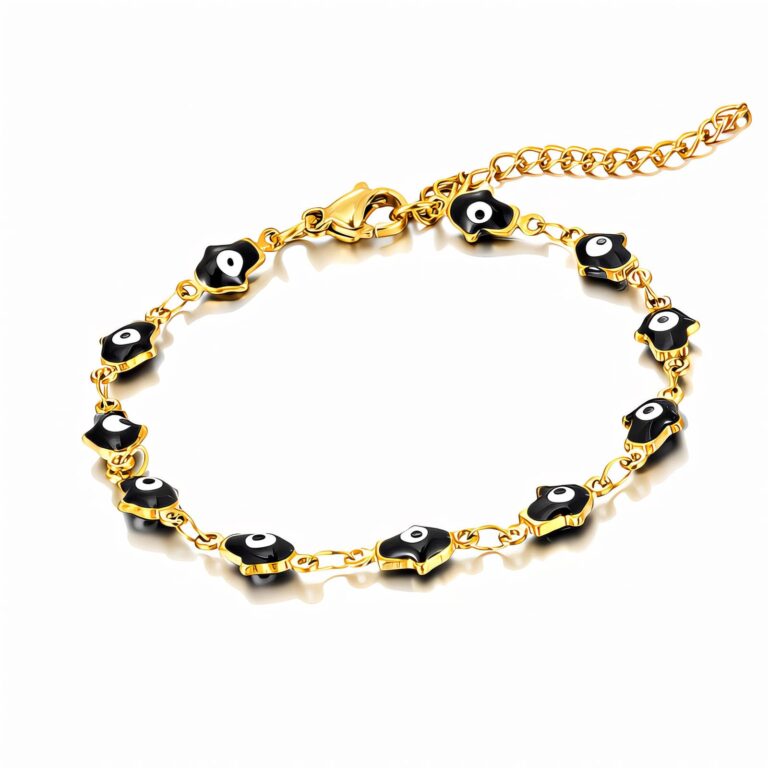 18K gold plated evil eye bracelet with stainless steel and enamel detailing