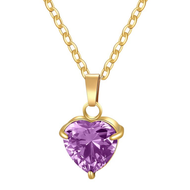 18K gold plated heart necklace with cubic zirconia on stainless steel chain