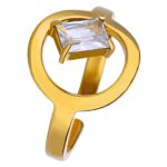 Adjustable 18K gold plated stainless steel ring with cubic zirconia