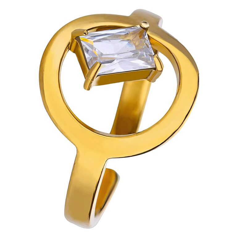 Adjustable 18K gold plated stainless steel ring with cubic zirconia