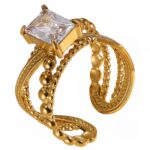 Adjustable 18K gold plated stainless steel ring with cubic zirconia