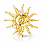 Adjustable sun ring with pearl imitation and cubic zirconia in gold plating