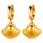 18K gold plated stainless steel seashell earrings on white background