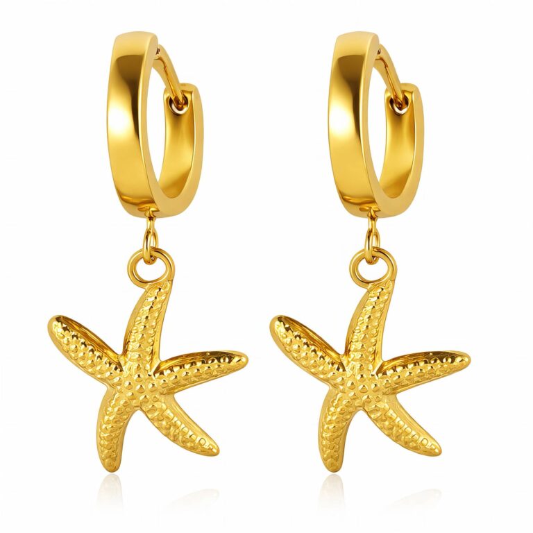 18K gold plated stainless steel starfish earrings close-up