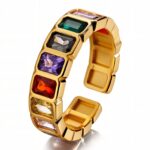 Adjustable 18K gold plated stainless steel ring with cubic zirconia
