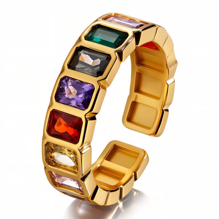 Adjustable 18K gold plated stainless steel ring with cubic zirconia