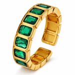 Adjustable 18K gold plated stainless steel ring with cubic zirconia