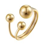 Adjustable 18K gold plated stainless steel ring on white background