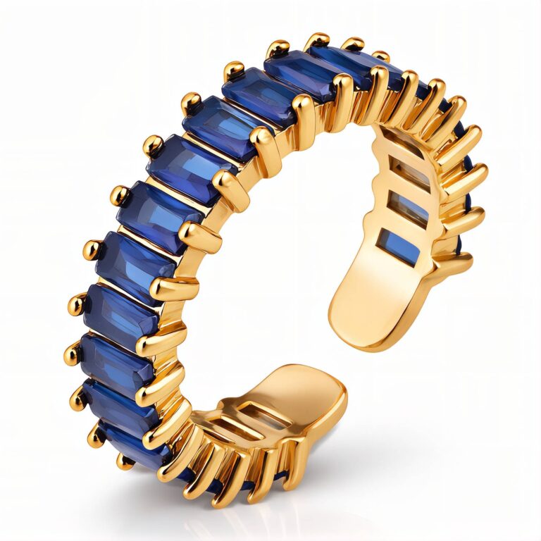 Adjustable 18K gold plated stainless steel ring with cubic zirconia