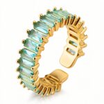 Adjustable 18K gold plated stainless steel ring with cubic zirconia close-up