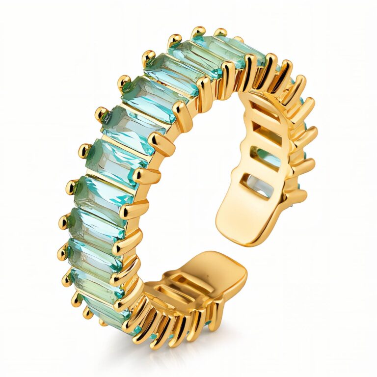 Adjustable 18K gold plated stainless steel ring with cubic zirconia close-up