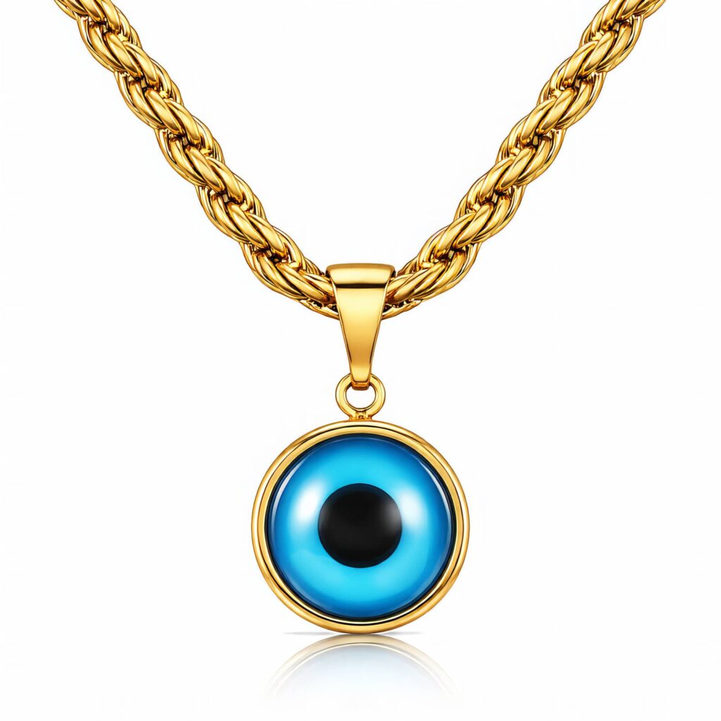 18K gold plated stainless steel evil eye necklace with lobster claw clasp