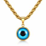 18K gold plated stainless steel evil eye necklace with lobster claw clasp