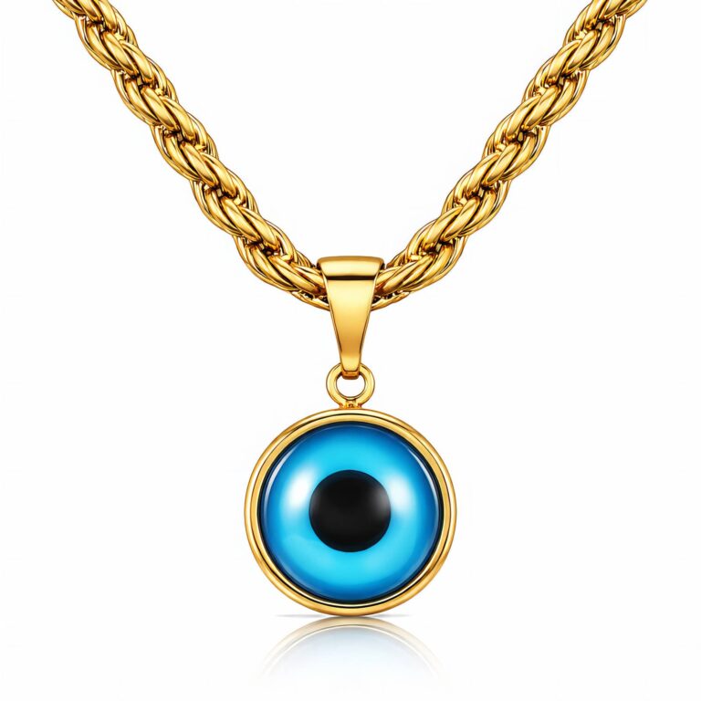 18K gold plated stainless steel evil eye necklace with lobster claw clasp