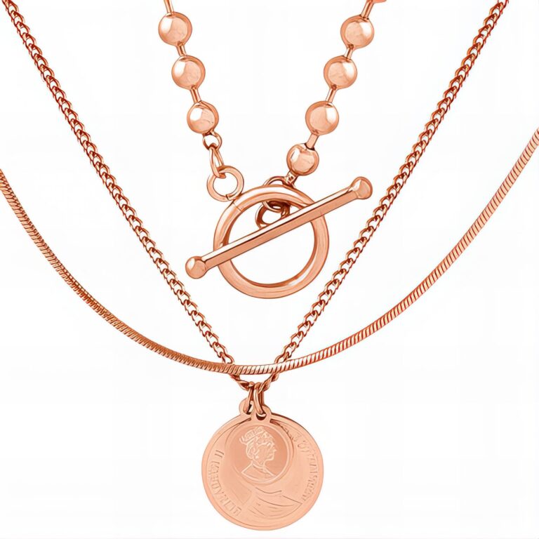 18K gold plated stainless steel coin necklace with lobster claw clasp