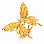 Adjustable butterfly ring with 18K gold plating on stainless steel