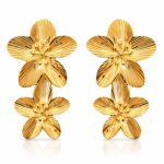 18K gold plated stainless steel flower stud earrings front view