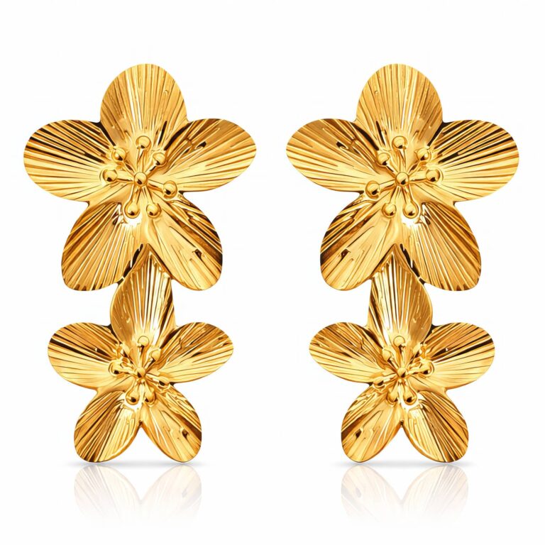 18K gold plated stainless steel flower stud earrings front view