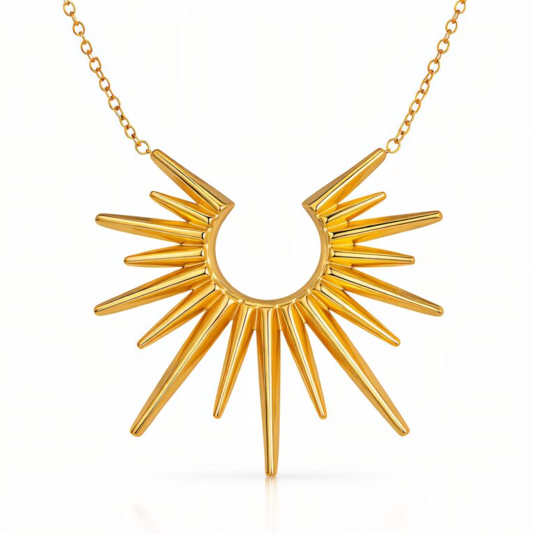18K gold plated stainless steel necklace with pendant on white background